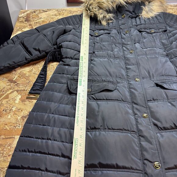 Rocawear Classic Black Long Puffer Coat women's 2X Winter Parka Faux Fur Hooded - Picture 12 of 16
